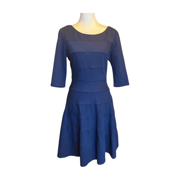 Suzi Chin Navy Fit & Flare Dress 12 Modest Minimalist Workwear Quiet Luxury prep - Picture 2 of 8